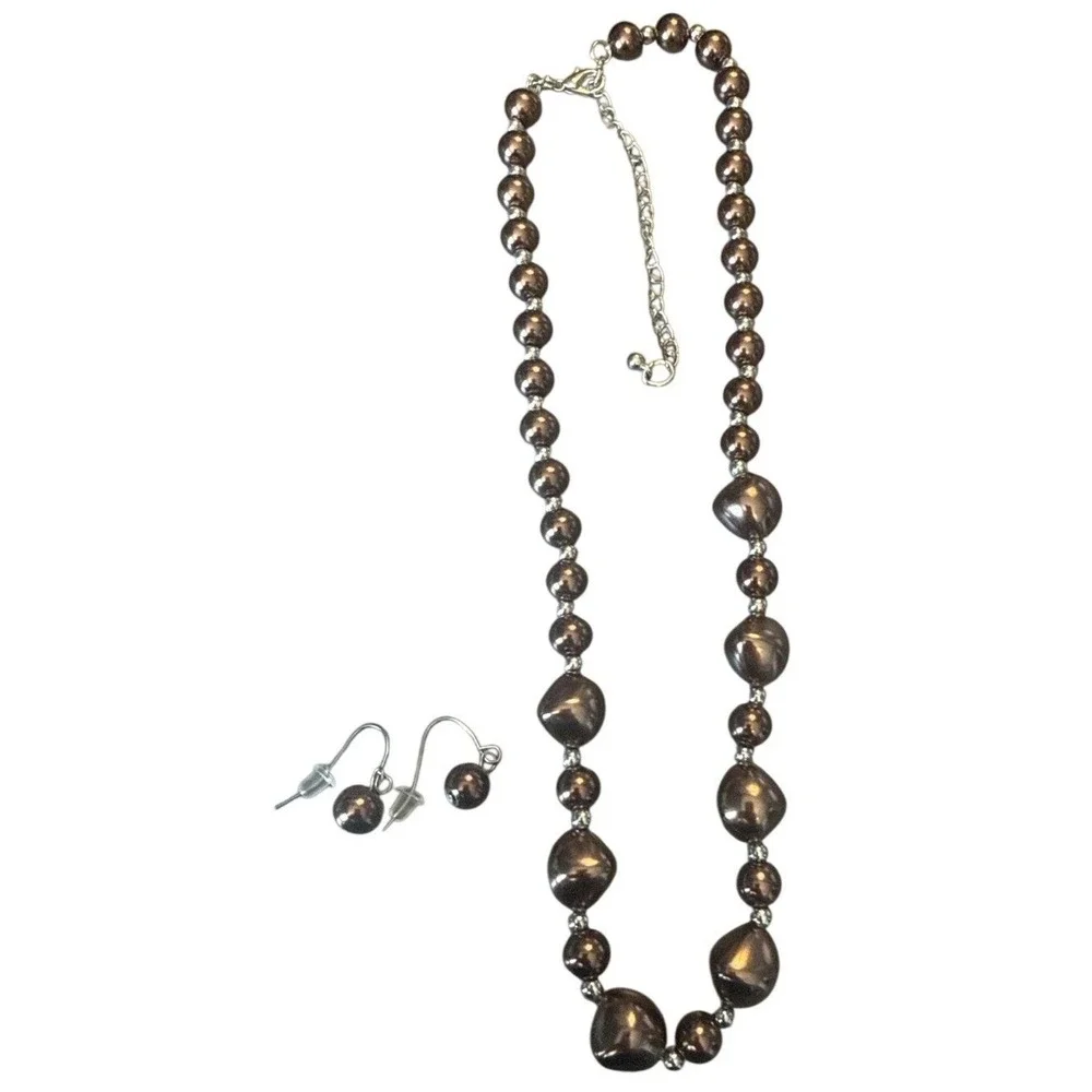 Handmade‎ Beaded Bronze Colored Necklace & Earring Set NEW
